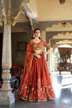 Lorenvalley Orange Rangoli Silk Lehenga choli | Grocsy