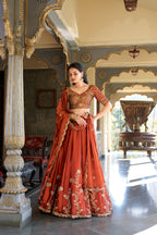 Lorenvalley Orange Rangoli Silk Lehenga choli | Grocsy