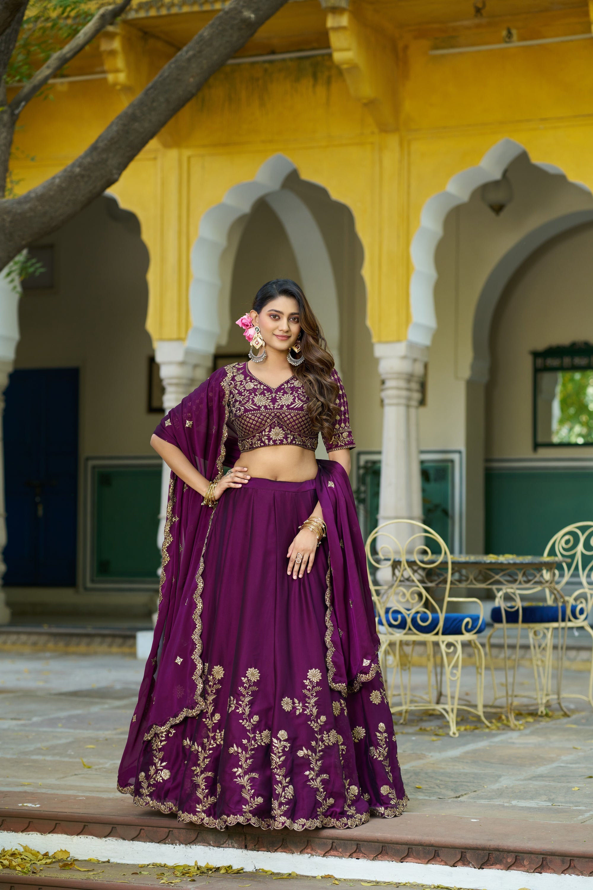Lorenvalley Fashion Wine Rangoli Silk Sequins and Thread Embroidery Work Lehenga Choli with Dupatta | Grocsy