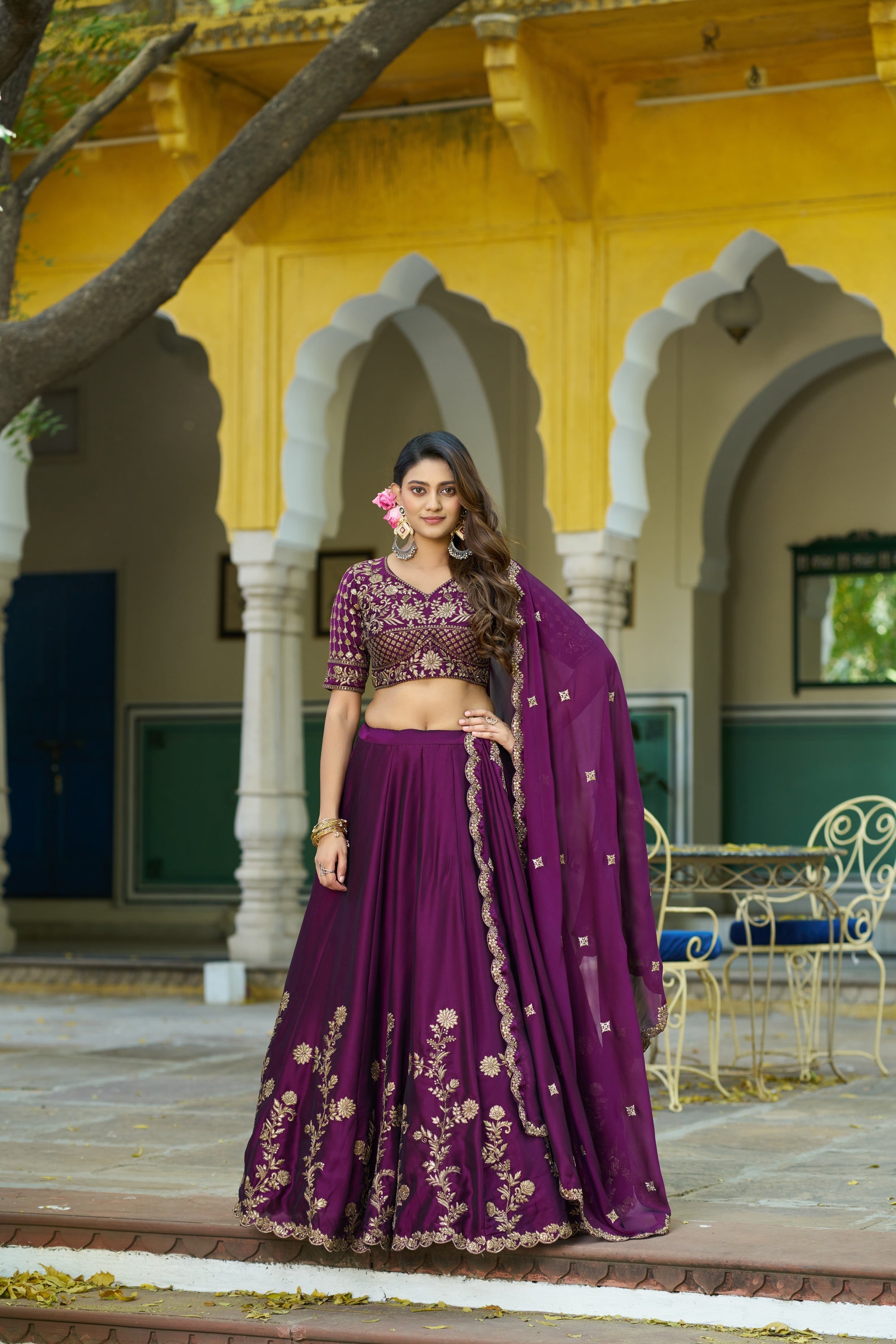 Lorenvalley Fashion Wine Rangoli Silk Sequins and Thread Embroidery Work Lehenga Choli with Dupatta | Grocsy