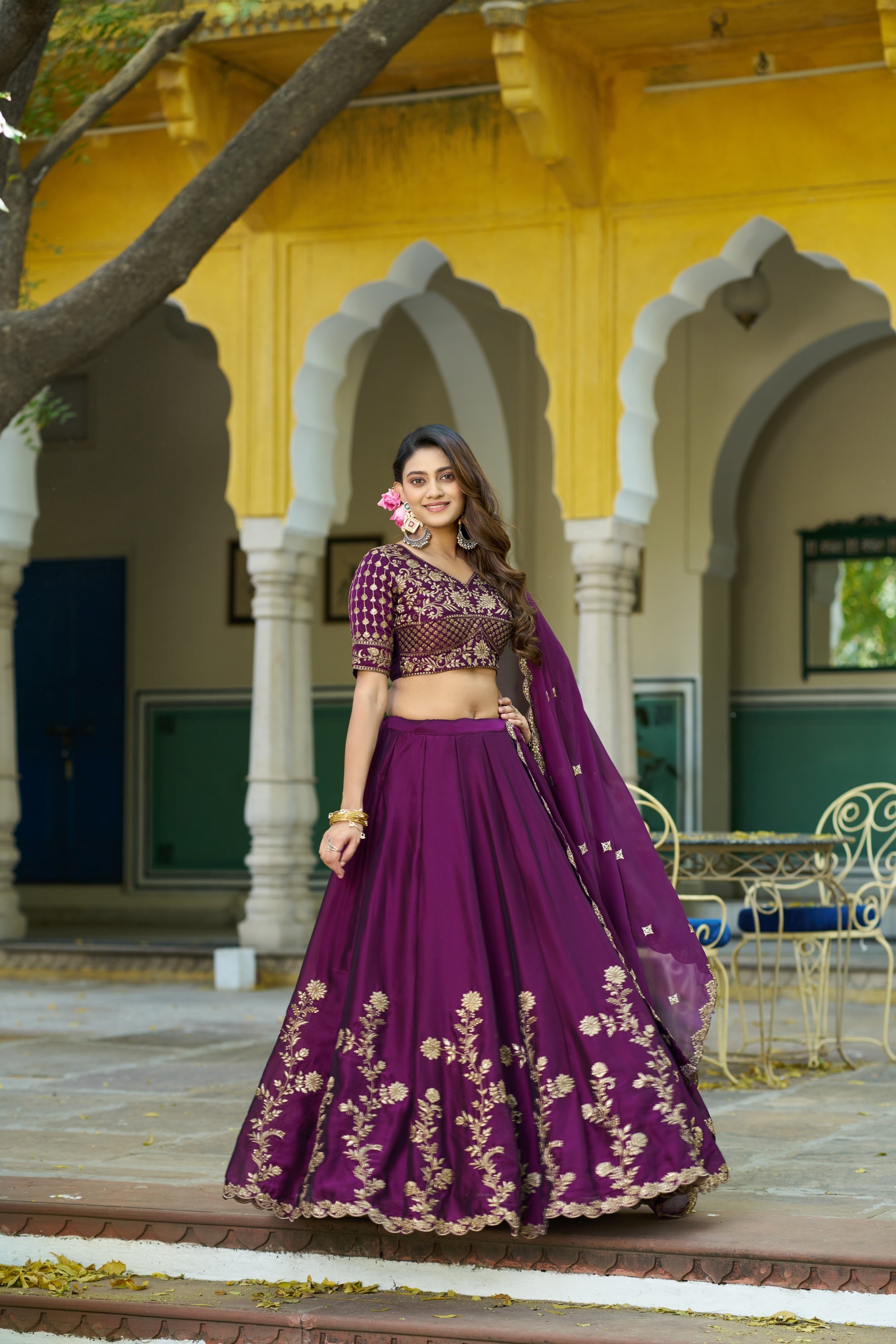 Lorenvalley Fashion Wine Rangoli Silk Sequins and Thread Embroidery Work Lehenga Choli with Dupatta | Grocsy