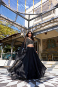 Lorenvalley Black Star Satin Plain Lehenga with Pearl Coding And Sequins Embroidery Work Choli and Dupatta | Grocsy