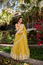 Lorenvalley Yellow Gold Crush Fabric Sequins and Thread Embroidery Work Lehenga Choli | Grocsy