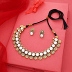 Tehzeeb Creations White Colour Gold-Polished Stone Jewellery Choker Necklace Set With Matching Pair of Stud Earrings | Grocsy