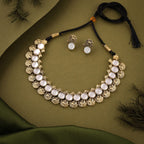 Tehzeeb Creations White Colour Gold-Polished Stone Jewellery Choker Necklace Set With Matching Pair of Stud Earrings | Grocsy