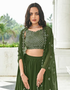 Anaita Mehendi Georgette Stitched Lehenga Choli With Sequence & Thread Work | Grocsy