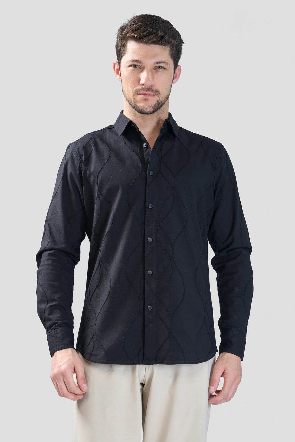 Xkind Black Embroidery Full Sleeve Slim Fit Shirt | Grocsy