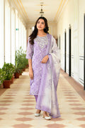 Vaasva Women Lavender Tissue Linen Embroidered Solid Kurta Set With Solid Pants & Printed Dupatta | Grocsy