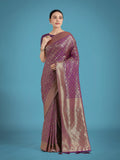 Monjolika Fashion Dark Purple Color Baanrasi Satin Silk Saree for Wedding Functions | Grocsy