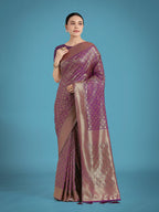 Monjolika Fashion Dark Purple Color Baanrasi Satin Silk Saree for Wedding Functions | Grocsy