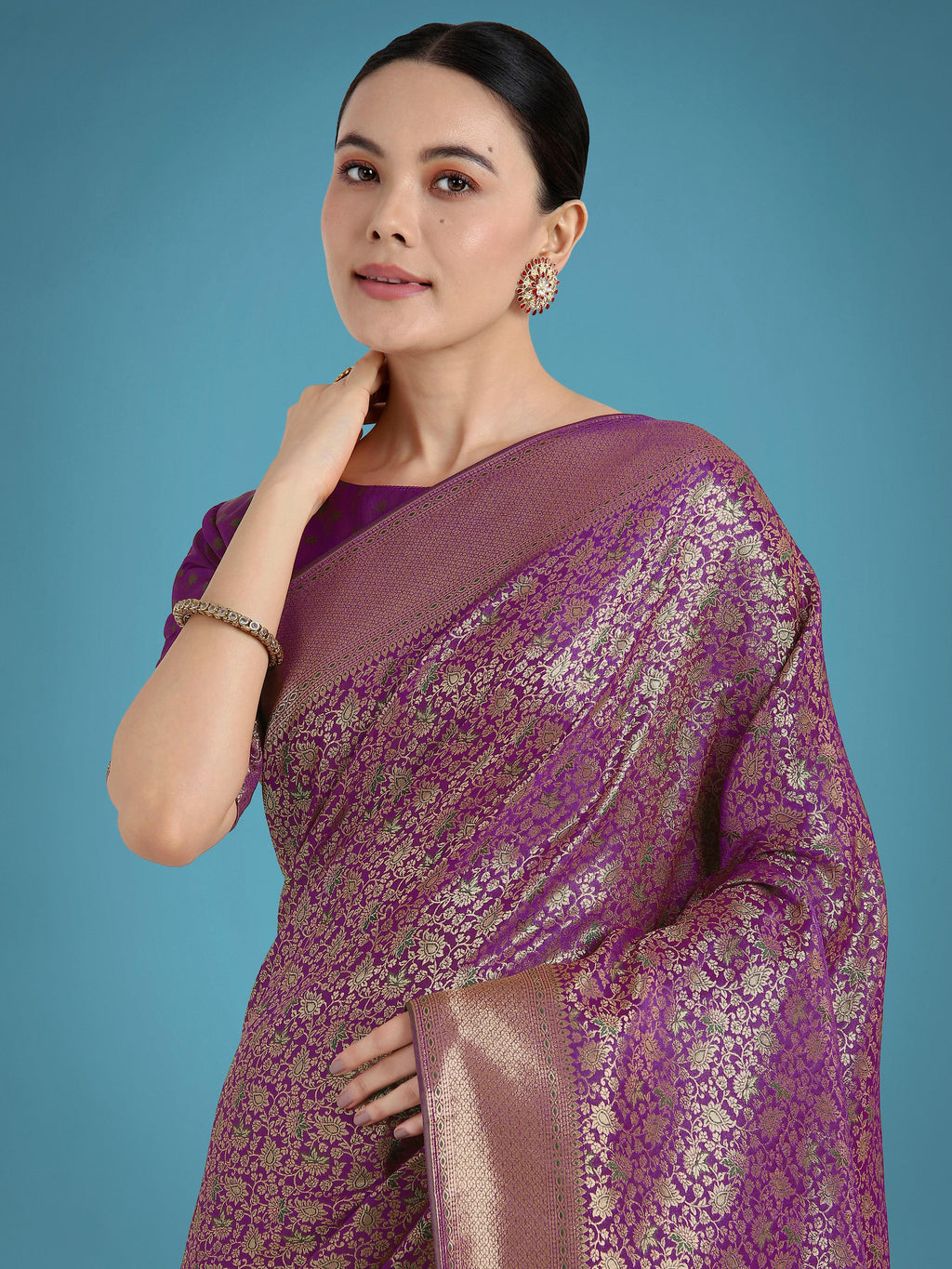 Monjolika Fashion Dark Purple Color Baanrasi Satin Silk Saree for Wedding Functions | Grocsy