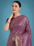 Monjolika Fashion Dark Purple Color Baanrasi Satin Silk Saree for Wedding Functions | Grocsy