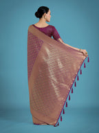 Monjolika Fashion Dark Purple Color Baanrasi Satin Silk Saree for Wedding Functions | Grocsy