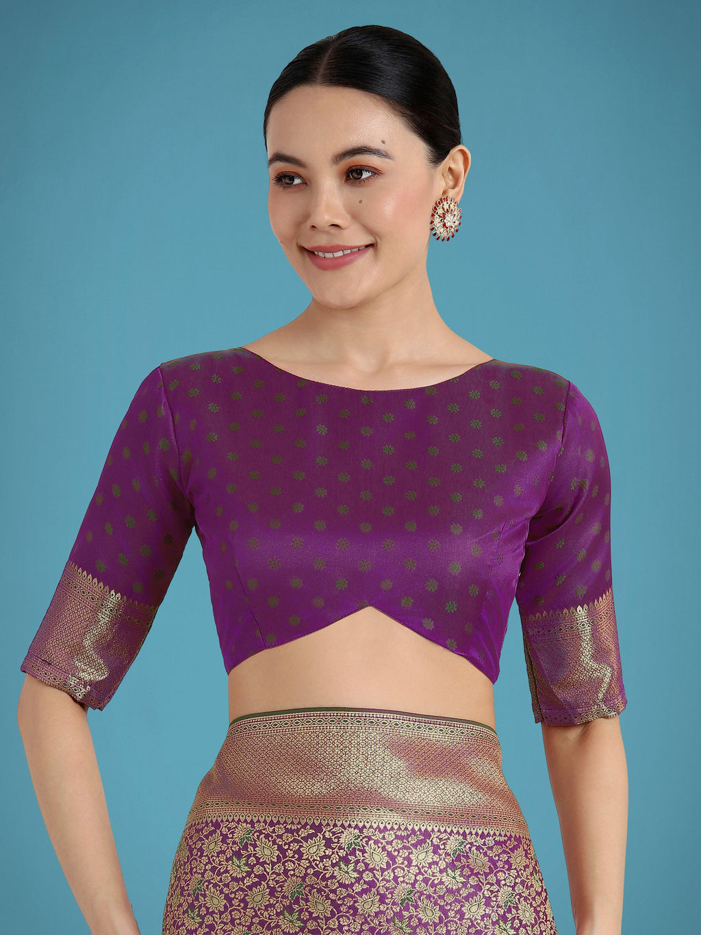 Monjolika Fashion Dark Purple Color Baanrasi Satin Silk Saree for Wedding Functions | Grocsy