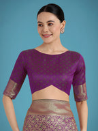 Monjolika Fashion Dark Purple Color Baanrasi Satin Silk Saree for Wedding Functions | Grocsy