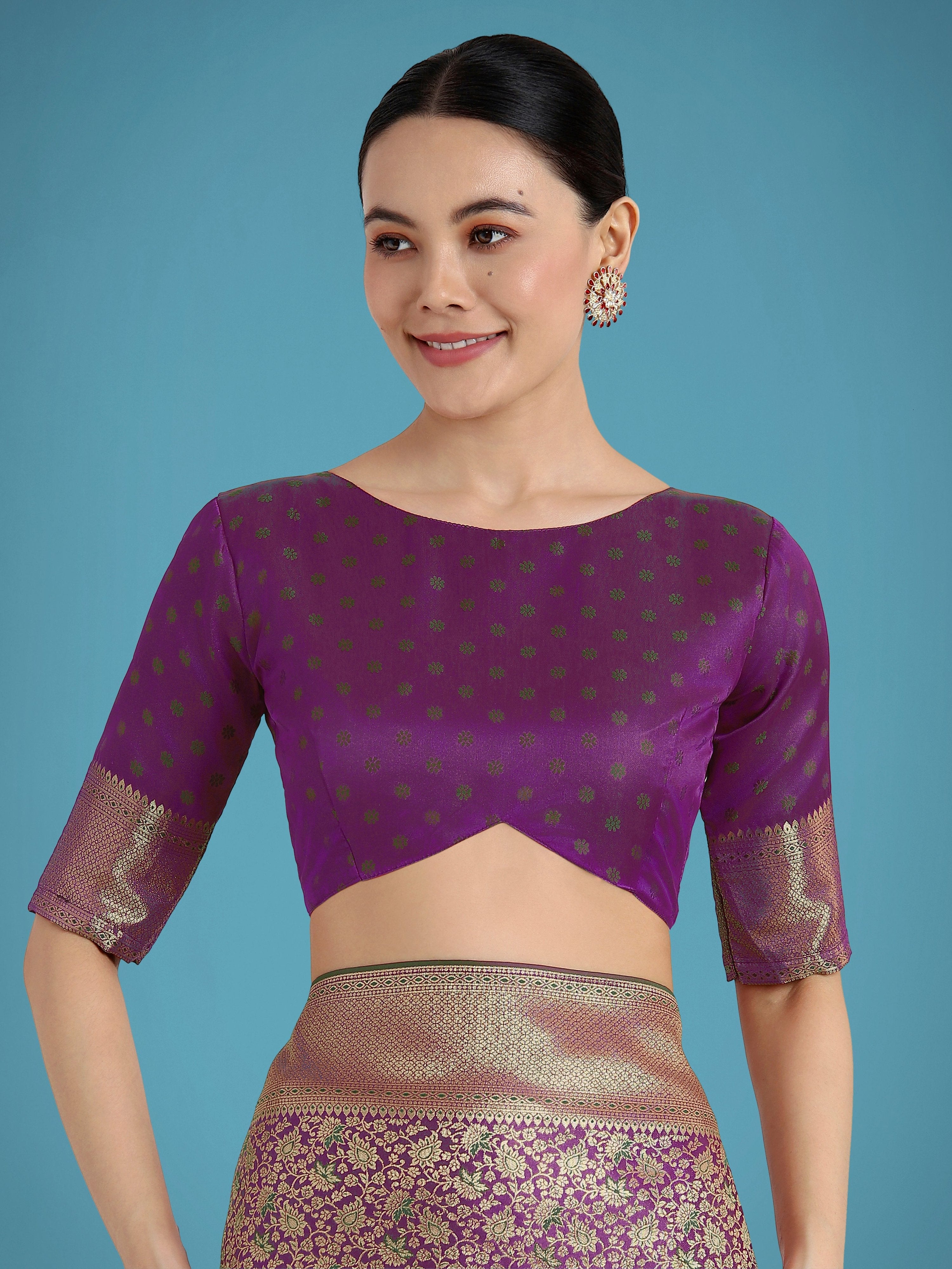Monjolika Fashion Dark Purple Color Baanrasi Satin Silk Saree for Wedding Functions | Grocsy