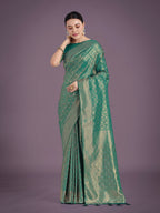 Monjolika Fashion Teal Color Baanrasi Satin Silk Saree for Wedding Functions | Grocsy