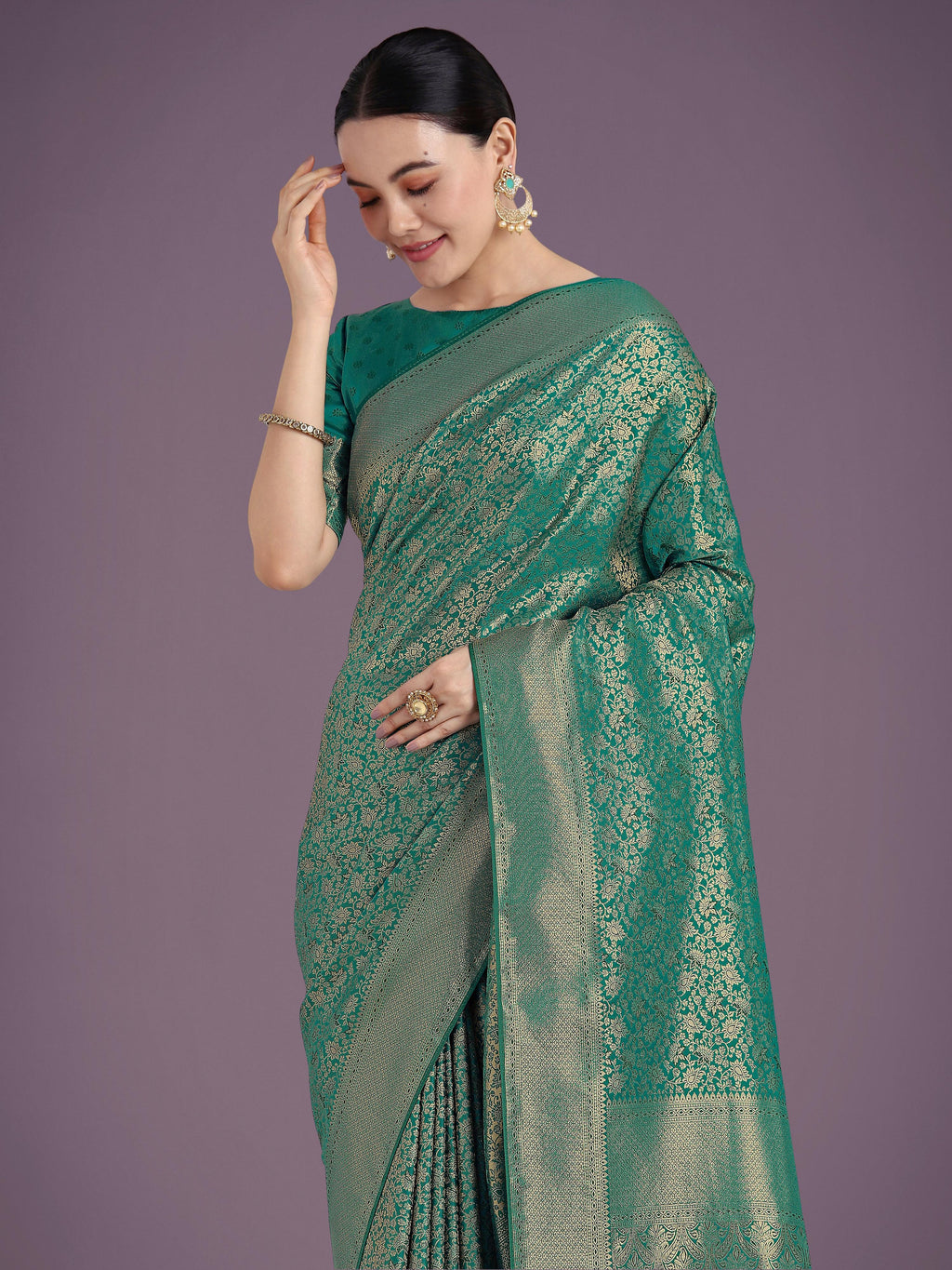 Monjolika Fashion Teal Color Baanrasi Satin Silk Saree for Wedding Functions | Grocsy