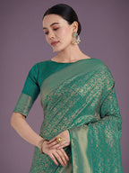 Monjolika Fashion Teal Color Baanrasi Satin Silk Saree for Wedding Functions | Grocsy