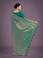 Monjolika Fashion Teal Color Baanrasi Satin Silk Saree for Wedding Functions | Grocsy