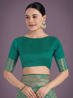 Monjolika Fashion Teal Color Baanrasi Satin Silk Saree for Wedding Functions | Grocsy