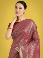 Monjolika Fashion Maroon Color Baanrasi Satin Silk Saree for Wedding Functions | Grocsy