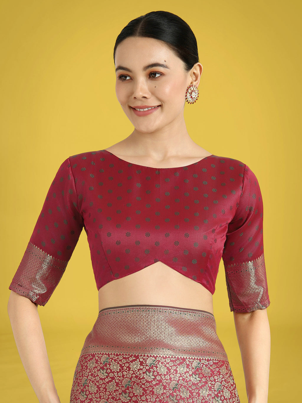 Monjolika Fashion Maroon Color Baanrasi Satin Silk Saree for Wedding Functions | Grocsy