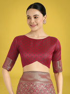 Monjolika Fashion Maroon Color Baanrasi Satin Silk Saree for Wedding Functions | Grocsy
