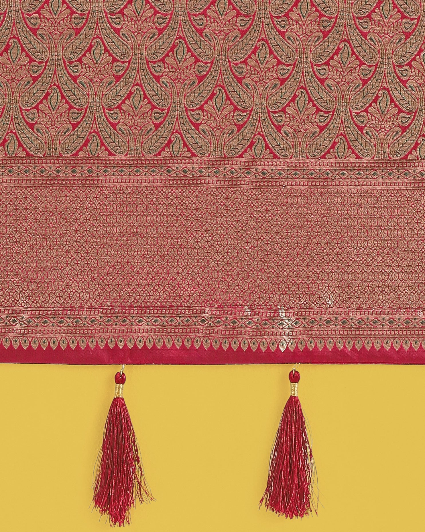 Monjolika Fashion Maroon Color Baanrasi Satin Silk Saree for Wedding Functions | Grocsy