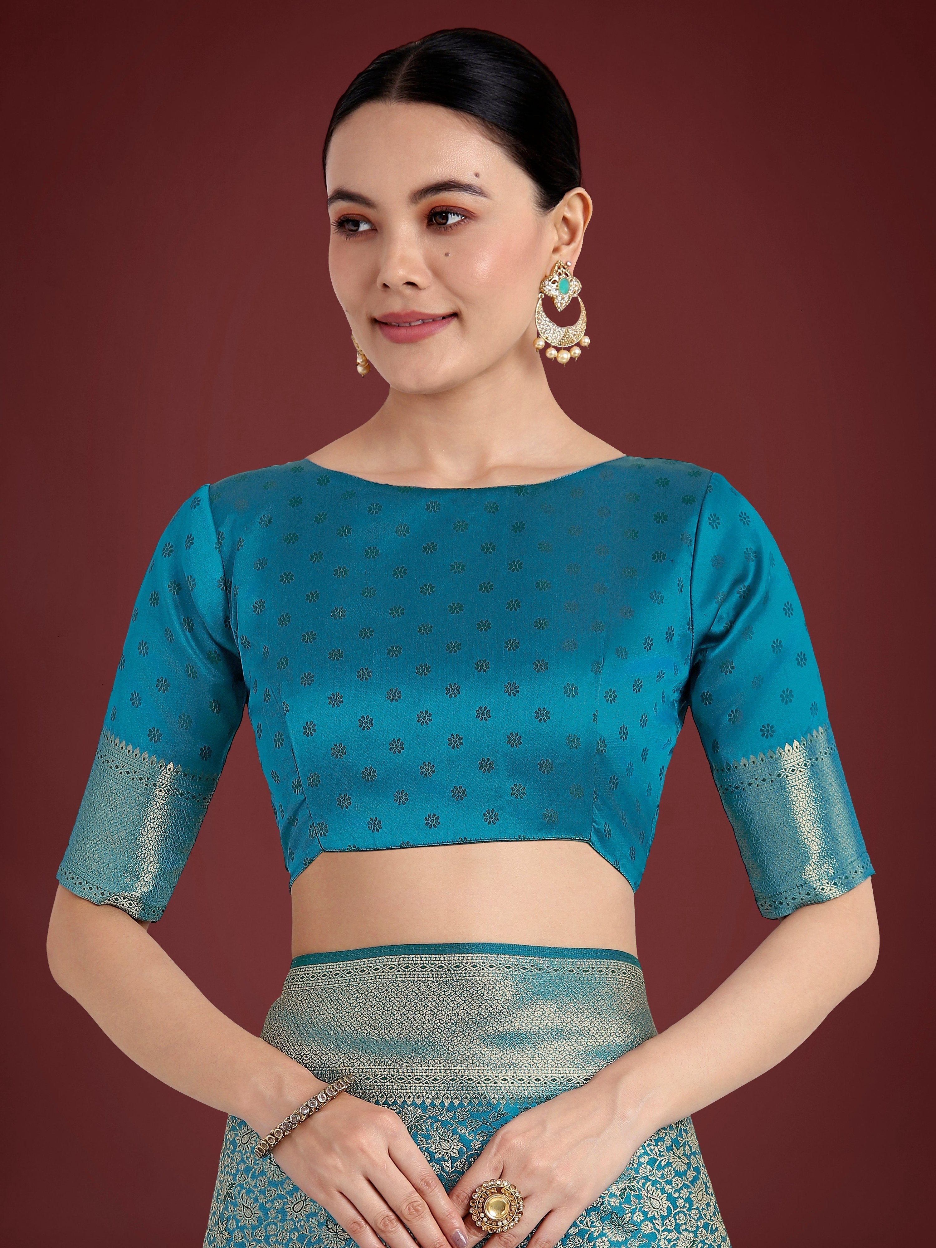 Monjolika Fashion Dusty Cyan Color Baanrasi Satin Silk Saree for Wedding Functions | Grocsy