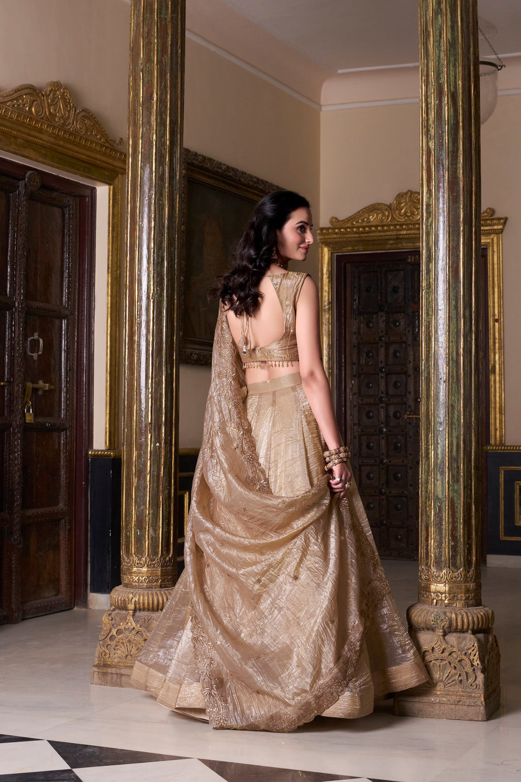 Lorenvalley Chiku Gold Crush Plain Lehenga Choli Embroidery Work with Dupatta | Grocsy