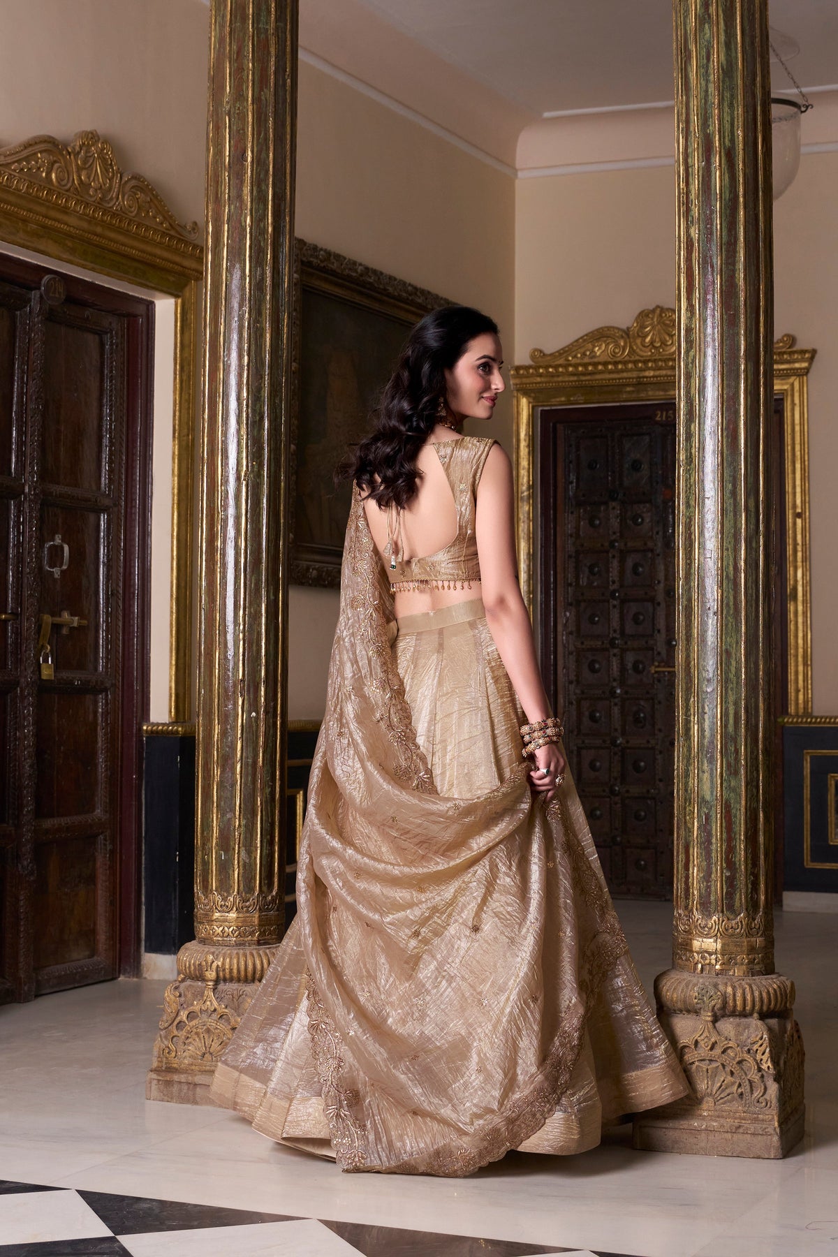 Lorenvalley Chiku Gold Crush Plain Lehenga Choli Embroidery Work with Dupatta | Grocsy