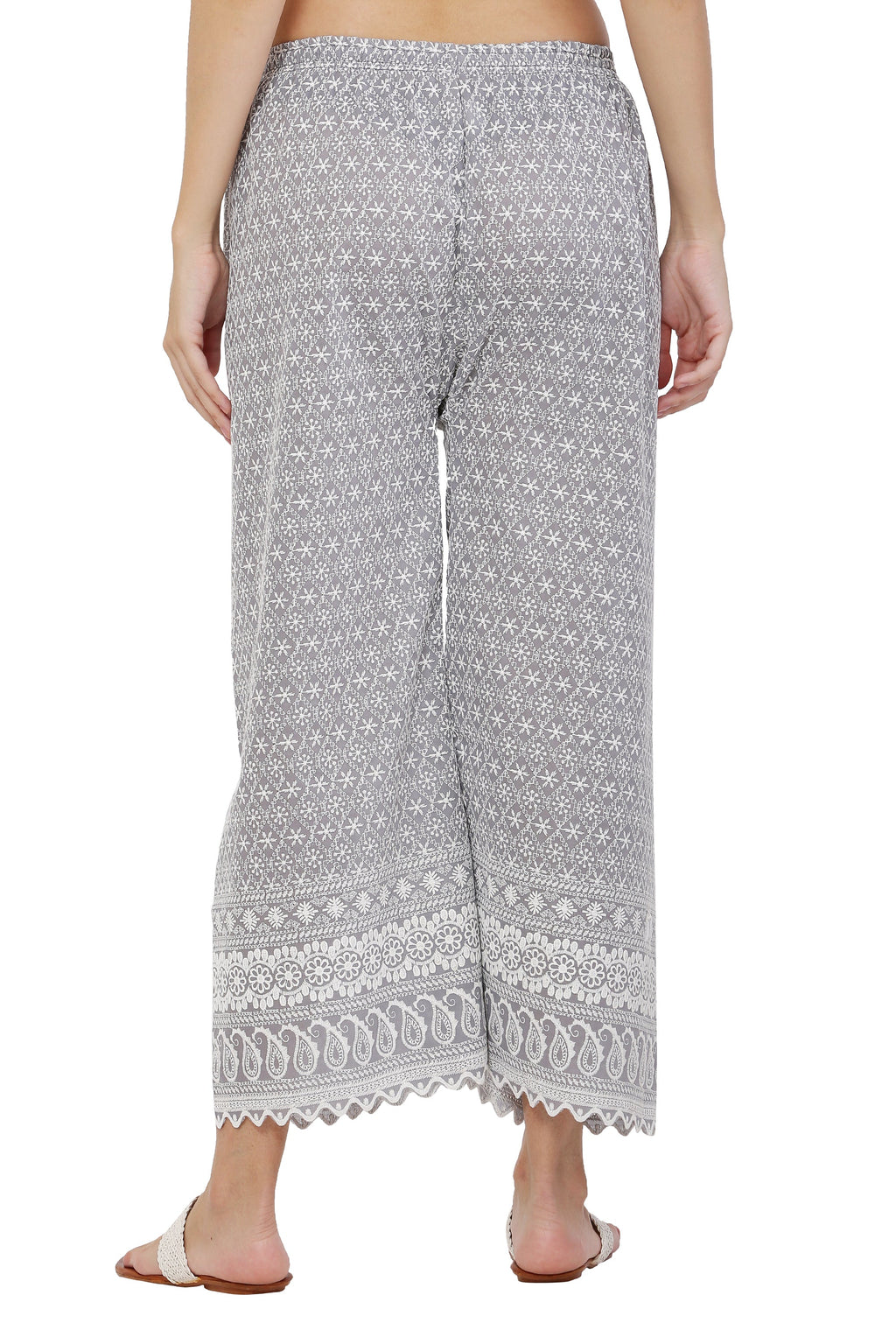 PAVONINE Grey Color Full Thread Chikankari Cotton Fabric Sharara For Women | Grocsy