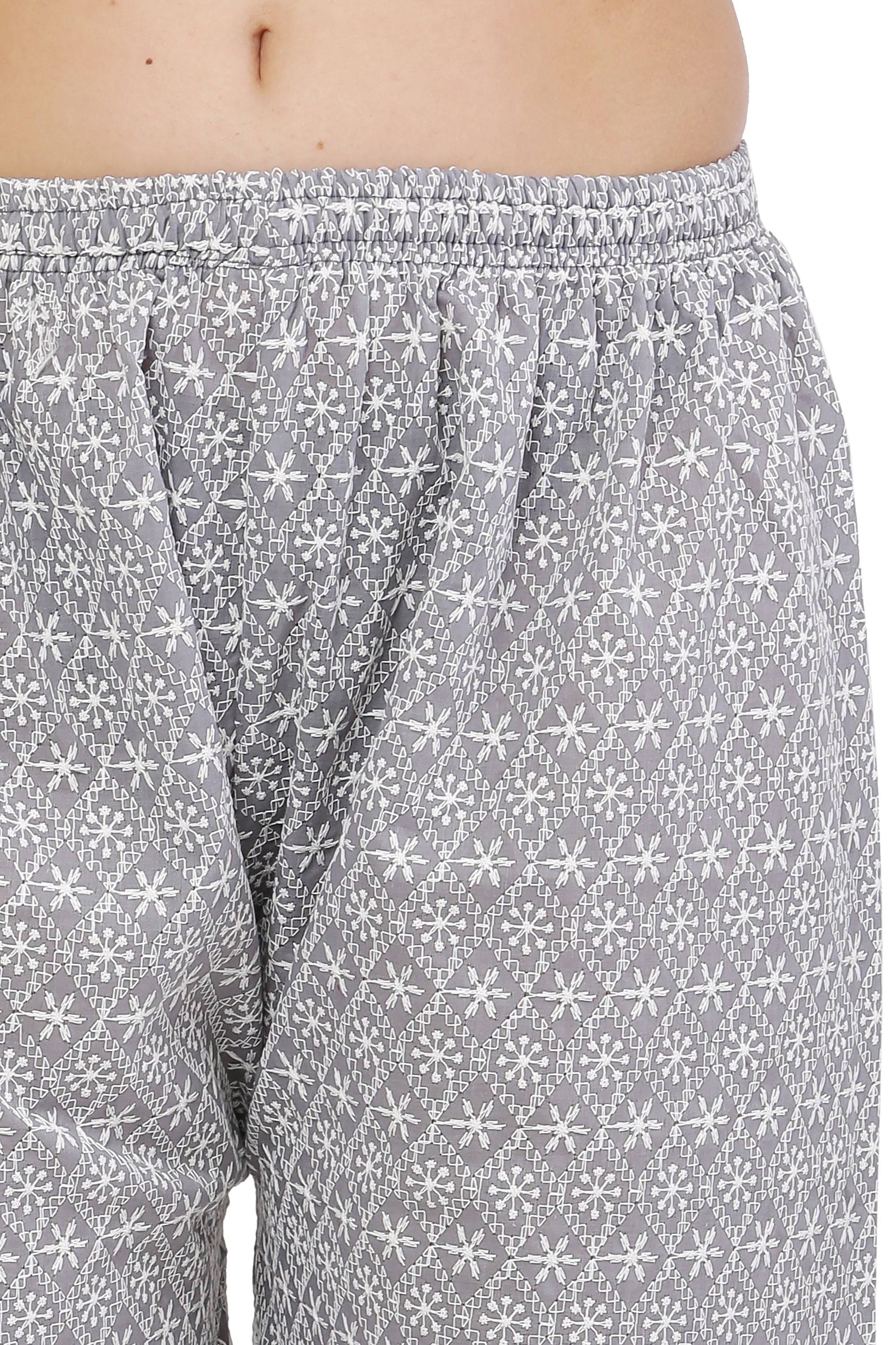 PAVONINE Grey Color Full Thread Chikankari Cotton Fabric Sharara For Women | Grocsy
