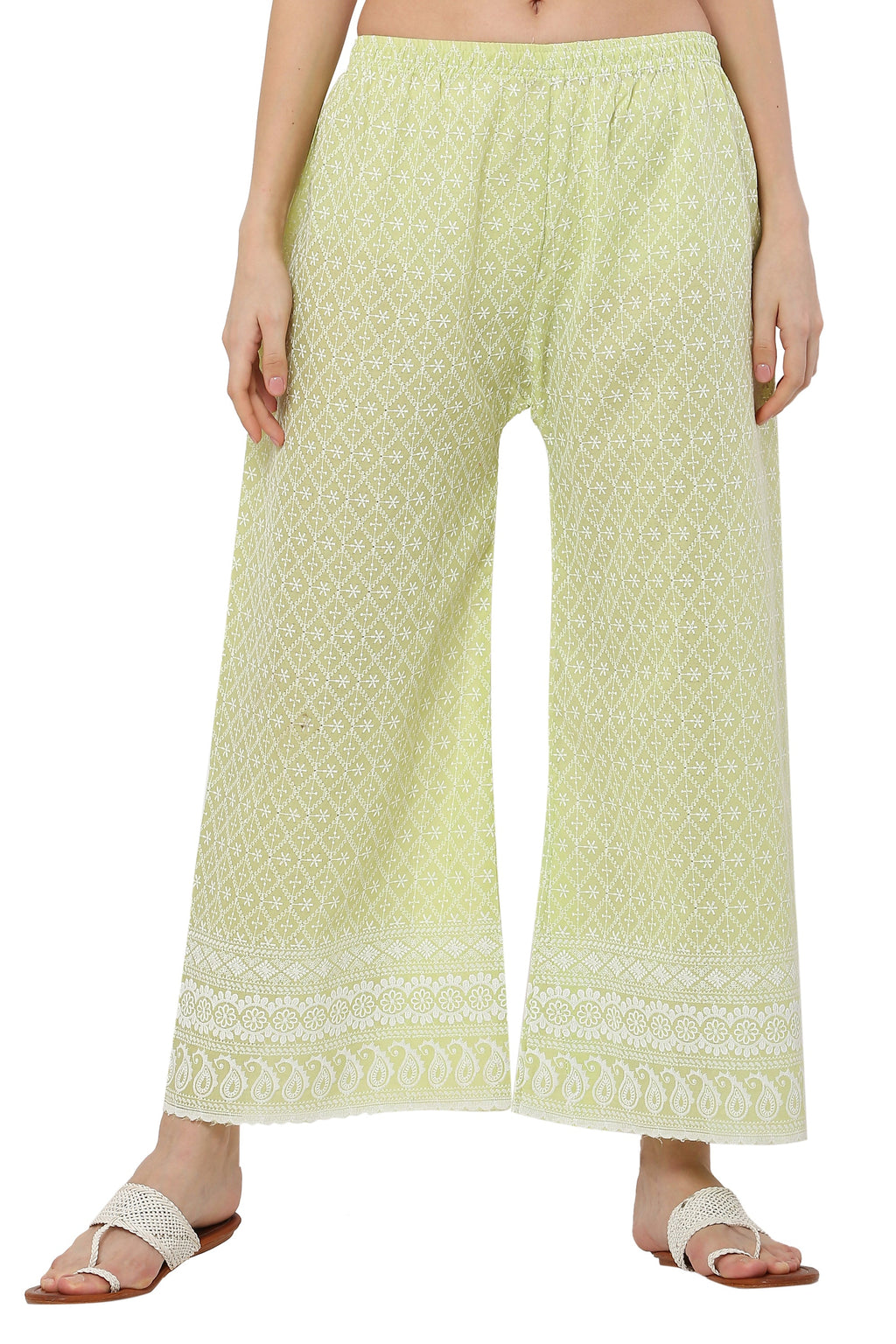 PAVONINE Lemon Color Full Thread Chikankari Cotton Fabric Sharara For Women | Grocsy