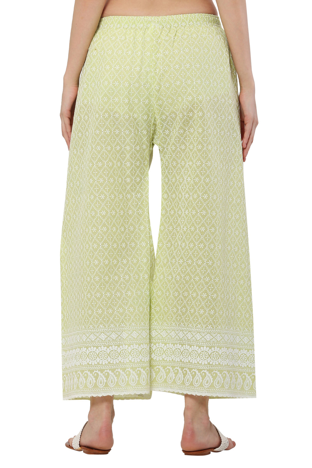 PAVONINE Lemon Color Full Thread Chikankari Cotton Fabric Palazzo For Women | Grocsy