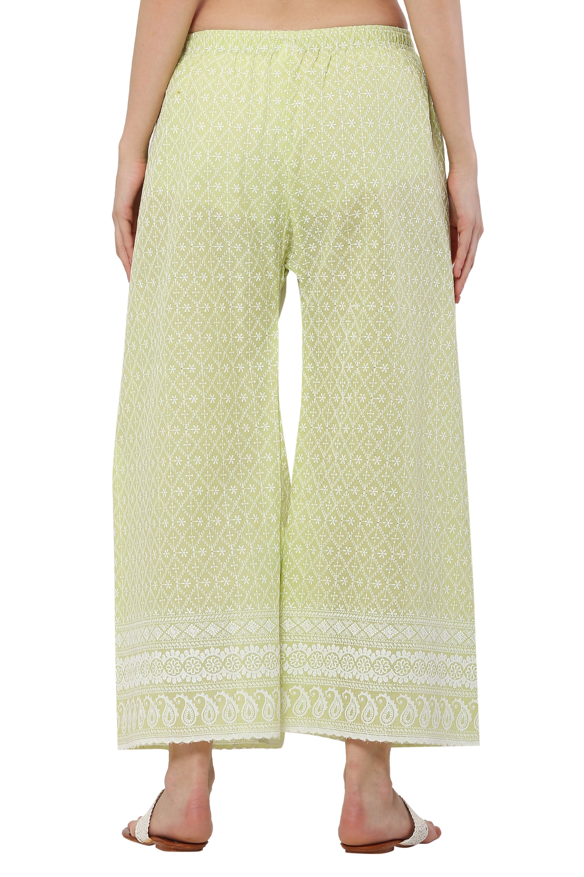 PAVONINE Lemon Color Full Thread Chikankari Cotton Fabric Palazzo For Women | Grocsy