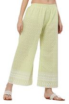 PAVONINE Lemon Color Full Thread Chikankari Cotton Fabric Palazzo For Women | Grocsy
