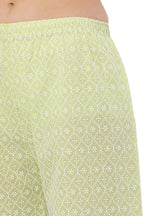 PAVONINE Lemon Color Full Thread Chikankari Cotton Fabric Sharara For Women | Grocsy