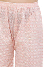 PAVONINE Peach Color Full Thread Chikankari Cotton Fabric Palazzo For Women | Grocsy