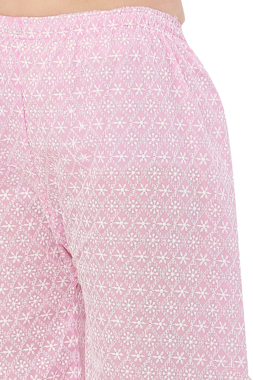 PAVONINE Pink Color Full Thread Chikankari Cotton Fabric Palazzo For Women | Grocsy