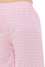 PAVONINE Pink Color Full Thread Chikankari Cotton Fabric Sharara For Women | Grocsy