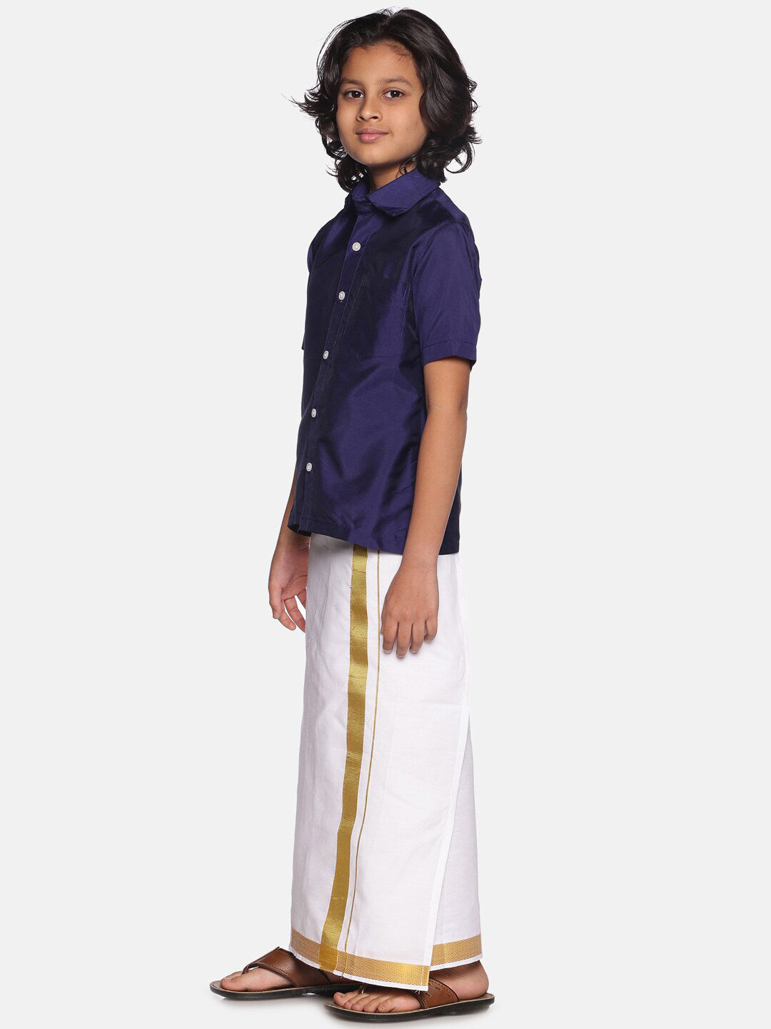 Sethukrishna Boys Navy Blue Shirt With Readymade Dhoti | Grocsy