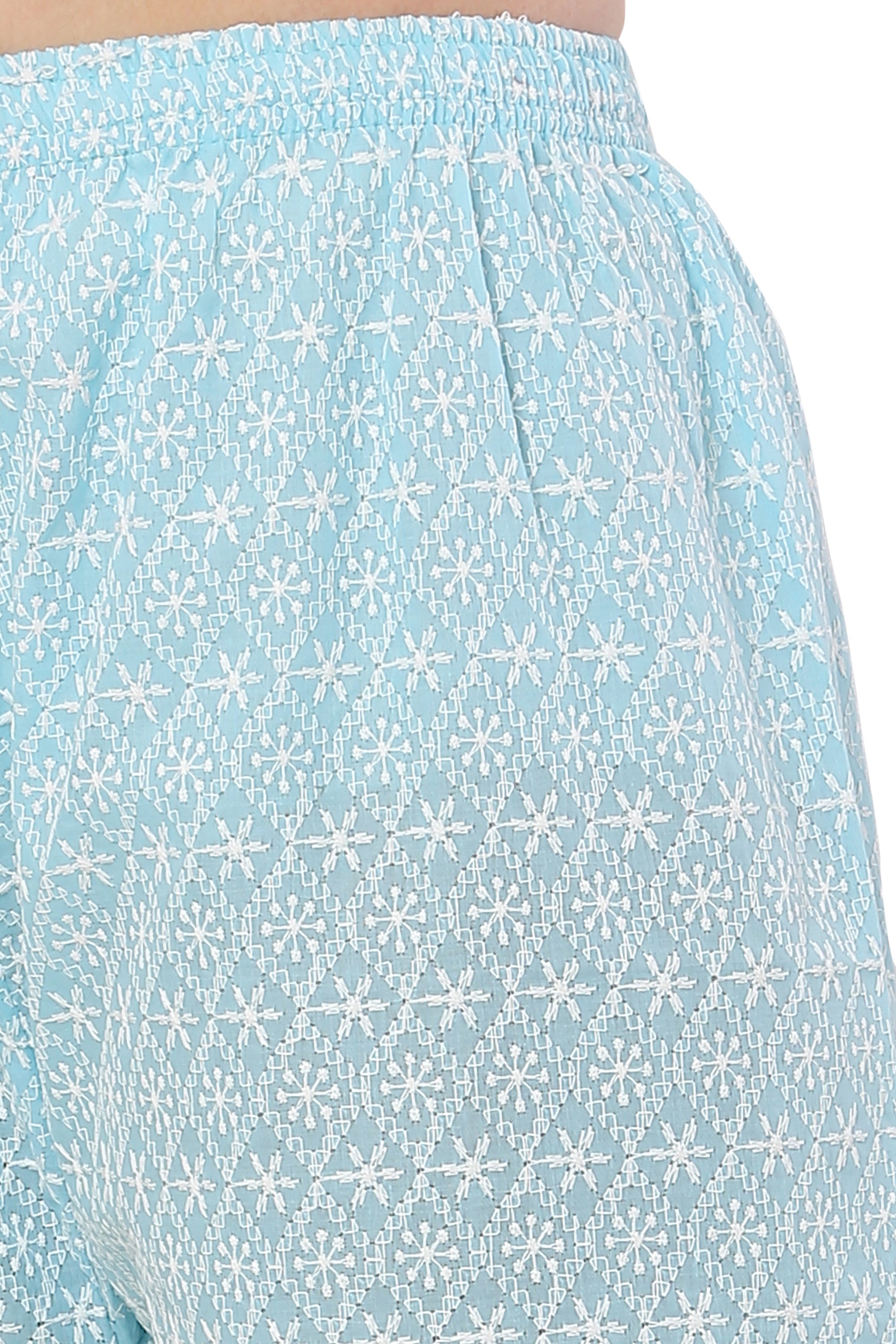 PAVONINE Rama Green Color Full Thread Chikankari Cotton Fabric Palazzo For Women | Grocsy