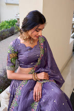 Lorenvalley Lavender Gold Crush Fabric with Sequins and Thread Embroidery Work Lehenga Choli | Grocsy