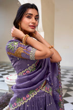 Lorenvalley Lavender Gold Crush Fabric with Sequins and Thread Embroidery Work Lehenga Choli | Grocsy