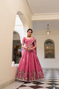Lorenvalley Pink Gold Crush Fabric with Sequins and Thread Embroidery Work Lehenga Choli | Grocsy