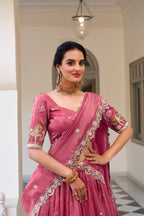 Lorenvalley Pink Gold Crush Fabric with Sequins and Thread Embroidery Work Lehenga Choli | Grocsy