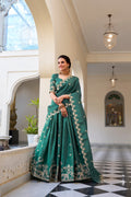 Lorenvalley Teal Gold Crush Fabric with Sequins and Thread Embroidery Work Lehenga Choli | Grocsy