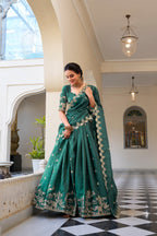Lorenvalley Teal Gold Crush Fabric with Sequins and Thread Embroidery Work Lehenga Choli | Grocsy